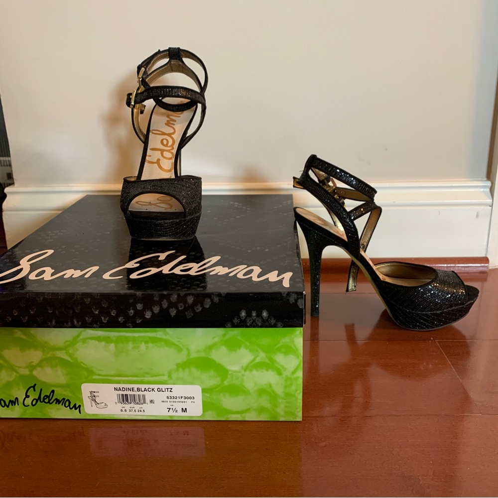 Sam Edelman Nadine black glitz platform sandal